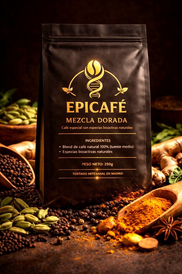 Epicafe Longevity Blend — Kaffeebeutel mit bioaktiven Gewürzen, handgeröstet in Madrid